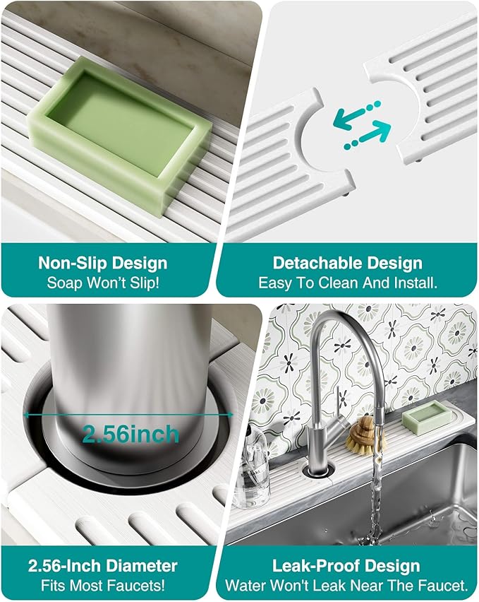 Stone Faucet Mat for Kitchen Sink, Diatomite Sink Protectors - Prevent Moisture Drying Stone Tray Fit Kitchen Counter & Bathroom Counter (White, 15.8" x 4")