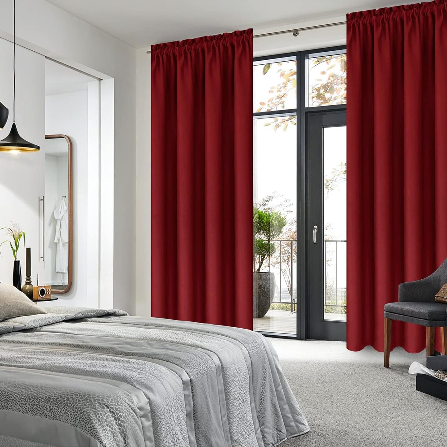 DWCN Christmas Blackout Curtains Room Darkening Thermal Insulated Bedroom Curtains Window Curtain Panels, 38 x 84 inches Long, Set of 2 Burgundy Rod Pocket Drapes