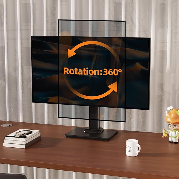 Suptek Single LCD Computer Monitor Free-Standing Desk Stand Mount Riser for 13 inch to 43 inch Screen with Swivel, Height Adjustable, Rotation, 50,75& 100mm Vesa Base Stand, Black