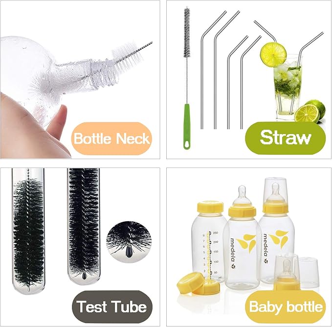 Long Bottle Brush, 17 in Bendable Cleaner Brushes for Cleaning Neck Beer Bottles, Wine, Baby Bottles, Water Bottles, Tumblers, Flask, Bird Feeder, Vase, Pipes and Brewing Supplies 7 Pack