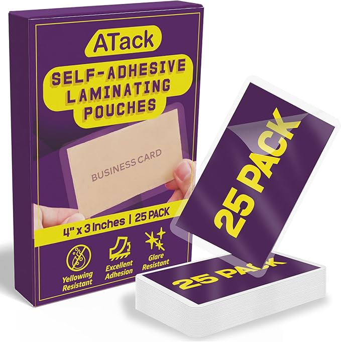 ATack Self-Sealing Laminating Pouches Business Card Size, 9.5 Mil and Hard Self Laminating Business Cards Pouch (Pack of 25)