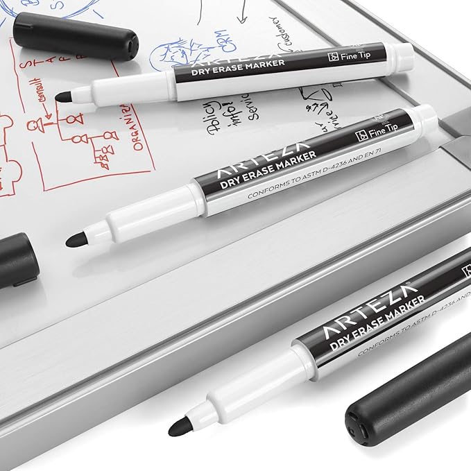 ARTEZA Black Dry Erase Markers Pack of 52, Fine Tip, Low-Odor Black Ink, Classroom-Preferred Whiteboard Markers