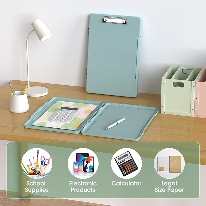 Legal Size Clipboard with Storage, High Capacity 8.5 x 14 Clip Board for Lawers, Folio & Side-Opening, Size 15 x 10 x 1.2 in, Green