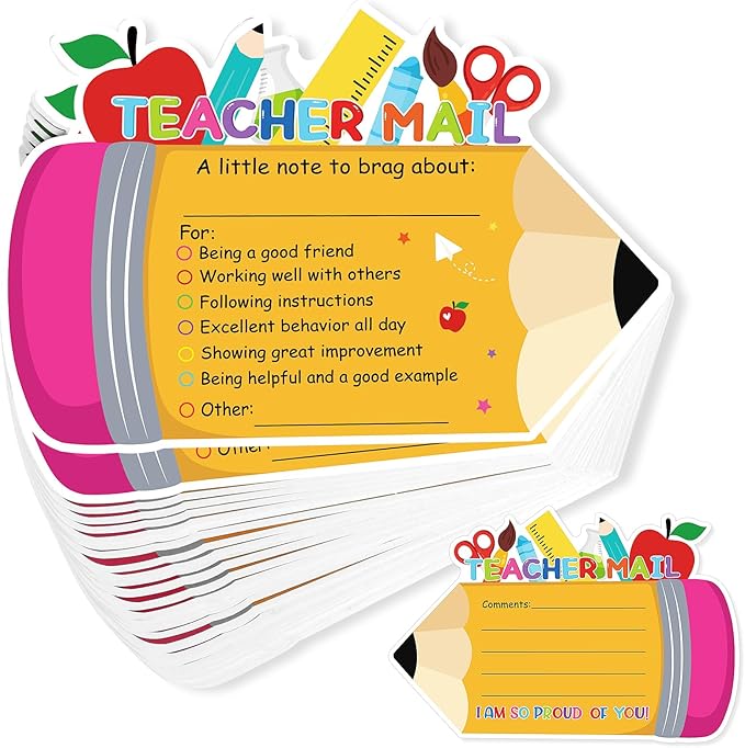 50Pcs Teacher Mail Notes to Parents, Double-Sided Happy Mail from Teacher, Brag Cards for Students Behavior Classroom Must Haves to Send Home for Preschool Kindergarten Elementary School Supplies