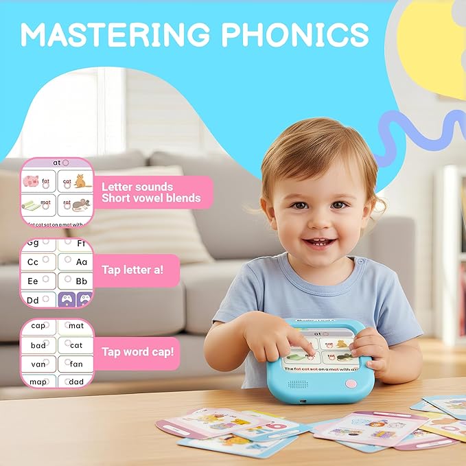 QuTZ Talking Flash Cards, Phonics Flash Cards, Learn to Read with 166 Pages, 29+ Themes, 800+ Words & Fun Facts, 700+ Interactive Games, Toddler Learning Toys for 2-6 Year Old
