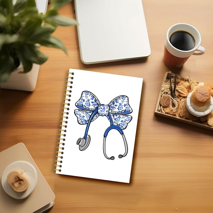 Chinoiserie Floral Bow Nurse Notebook, Nurse Gifts for Women Journal, Nurses Appreciation Gifts Journal, Medical Stethoscope Nursing Hardcover Spiral Notebooks 5.5x8.3 Inch