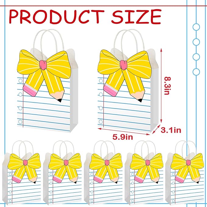 Kolldenn Teacher Gift Bags Composition Paper Bags with Handles Notebook Line Teacher Appreciation Graduation Gifts Bag for Kindergarten Preschool End of Year Party Favors Wrapping(24 Pcs,Notebook)