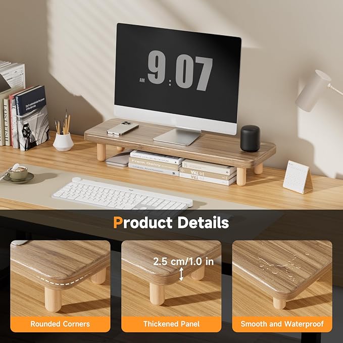 Monitor Stand Riser, 24 Inch Wood Desk Organizer with Monitor Stand & Storage Computer Monitor and Laptop Riser Multifunctional Laptop Stand Desk Organizer for Office Home Screen/Laptop/PC (Light Walnut)