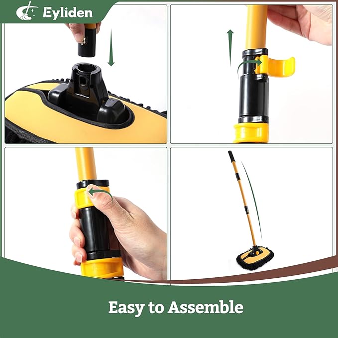 Eyliden Car Wash Brush Mop, Long Handle, 2 Scratch-Free Microfiber Heads, Car Detailing Care Kit for Car RV Truck