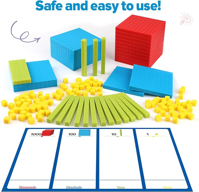 Torlam 131 PCS Base Ten Blocks for Math - Place Value Blocks, Plastic Base 10 Math Manipulatives 1st Grade, Math Counters, Math Cubes, Counting Cubes for Kids Kindergarten Math