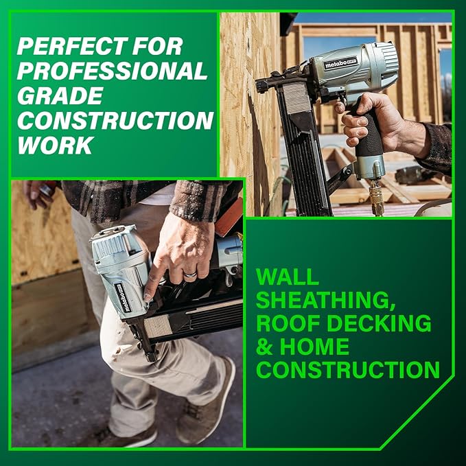 Metabo HPT 7/16" Standard Crown Stapler, Pro-Preferred Pneumatic Power Nailers, Construction Tool for Roof Decking & Subfloor Install, 16 Gauge Power Stapler, 1" to 2" Crown Staples, N5008AC2