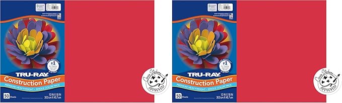 PACON Tru-Ray Sulphite Construction Paper, 12 x 18 Inches, Red, 50 Sheets (102994) (Pack of 2)