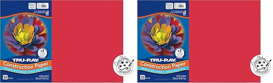 PACON Tru-Ray Sulphite Construction Paper, 12 x 18 Inches, Red, 50 Sheets (102994) (Pack of 2)