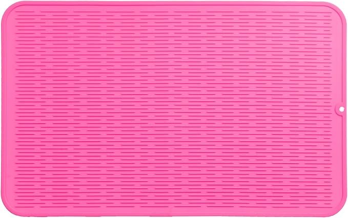 Silicone Dish Drying Mat for Multiple Usage,Easy clean,Eco-friendly,Heat-resistant Silicone Mat for Kitchen Counter or Sink,Refrigerator or Drawer Liner Rose 3XL 28 inches x 18 inches
