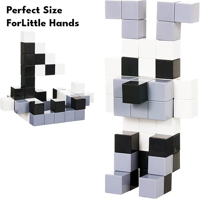 BrainSpark 48PCS Black White Grey DigitBlocks Magnetic Building Cube Set, Sensory STEM Education Preschool Magnet Toys for 3-9 Year Old Boys and Girls