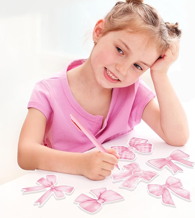 Bright Colors Sticky Notes - 72 Pcs Pink Bow Super Sticky Notes Pens Ribbons Set Strong Adhesive Self-Stick Sticking Power Memo Note Pads Page Markers Office Products School Supplies