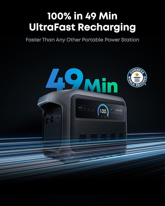 Anker SOLIX C1000 Gen 2 Portable Power Station with Alternator Charger, 2,000W (Peak 3,000W) Solar Generator, Full Charge in 49 Min, 1,024Wh LiFePO4 Battery for Home Backup, Power Outages, and Camping