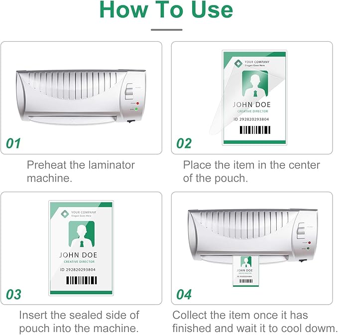 Outus Thermal Laminating Pouches Clear Laminator Pouches, 9 x 11.5, 5 x 7, 4 x 6, 2.2 x 3.7 Inches (100)