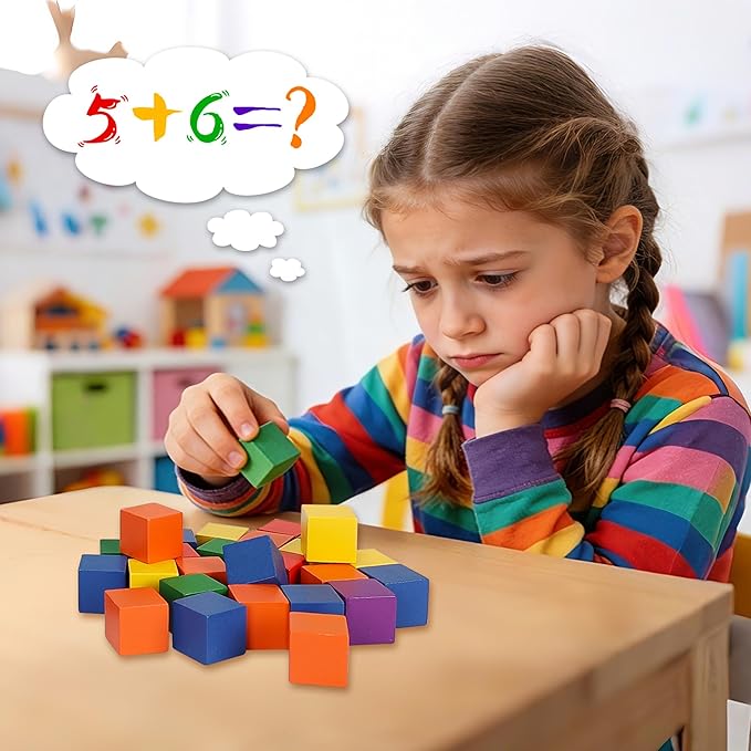 108 Pack 1 Inch Wooden Blocks, 6 Colors STEM Math Sorting Toys, Wood Building & Stacking Blocks for Toddlers, Classroom Learning Wooden Cube Blocks, Creative Play & DIY Craft for Kids Ages 3+