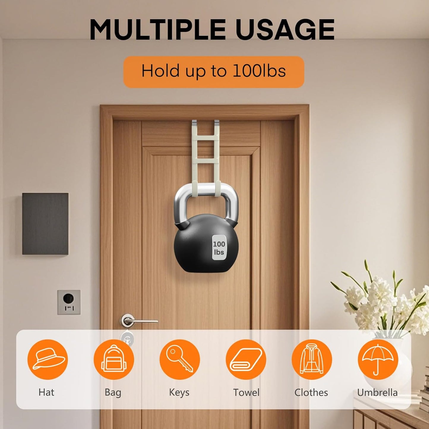 FYY Over The Door Hooks - 4 Pack Heavy Duty Dual-Hook Organizer Hanger with Non-Slip Rubber for Towels, Clothes, Hats & Bags Use in Bathroom, Bedroom, Kitchen - Fits Interior Doors Up to 1.6" Beige