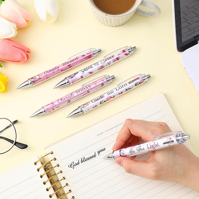 Tinlade 10 Pcs Christian Pens for Women Religious Ink Pens Easter Gifts Inspirational Quotes Bible Verse Ballpoint Funny Office Supplies for Women Men Coworker (Pink Bow)
