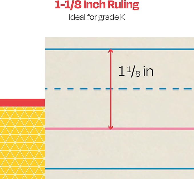 School Smart Zaner-Bloser Writing Paper, Handwriting Practice Lined Paper, Grade K Learning, 1-1/8 Inch Rule, 10-1/2 x 8 Inches, 500 Sheets