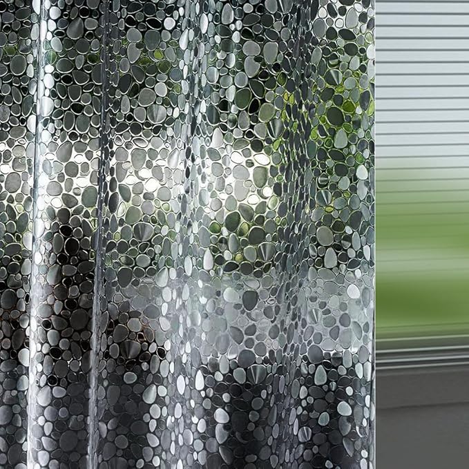 Ga-Geetopia EVA Black Thin Shower Curtain Liner, Pebble Pattern 72x72 Inch Lightweight Plastic Bathroom Shower Showroom Inner Curtain with Rustproof Metal Grommets and Weighted Magnets(No Hooks)