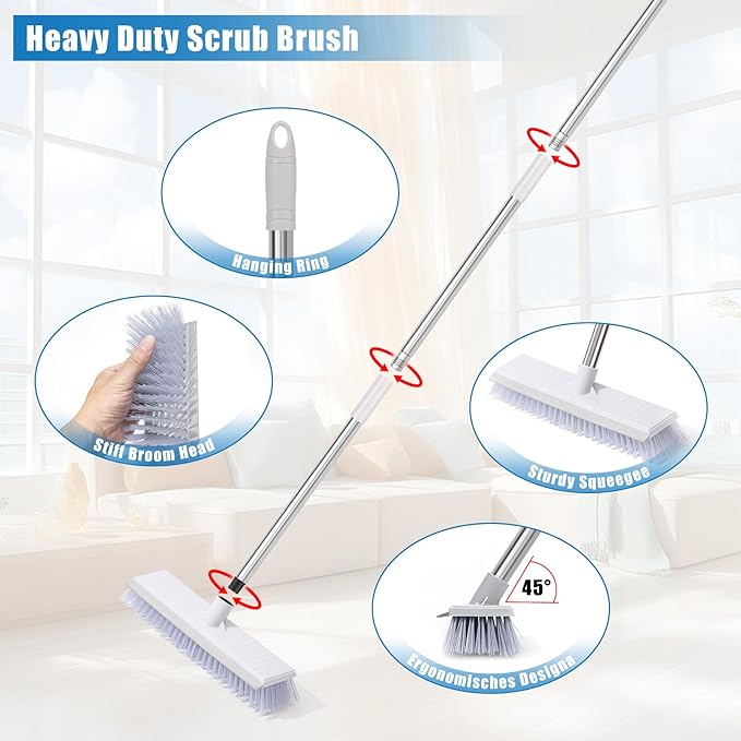 Mops for Floor Cleaning with 57" Long Handle, Scrub Brush, Baseboard Cleaner Tool with 84" Handle, 2 Reusable Pads, Wet and Dust Mopping for Hardwood, Laminate, Tile Floor, Skirting Board, 19Pcs Gray