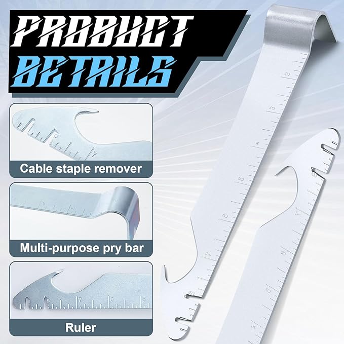 2 Pcs Staple Remover, Multi Functional Staple Puller, Electrical Wire Remover Tool for Carpenters Cable Construction, DIY Enthusiasts Gifts, Nail Puller, Pry Bar, Ruler and Square