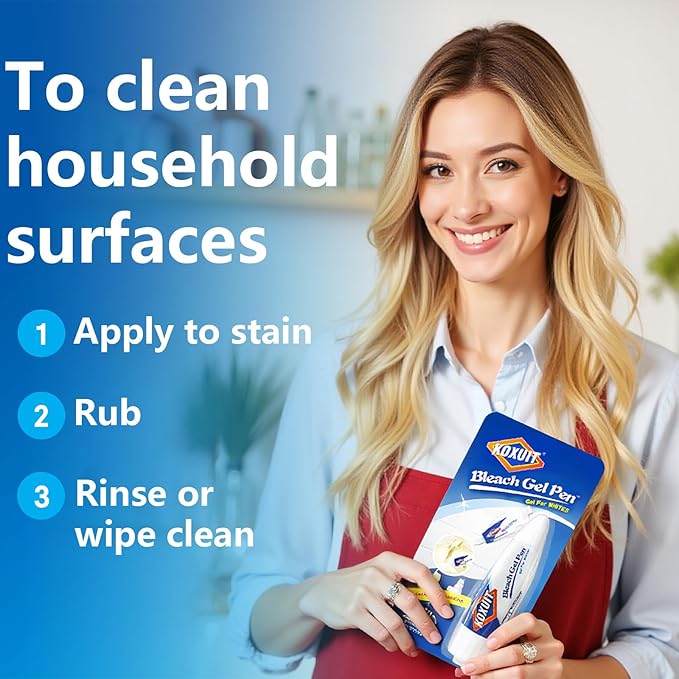 Portable Dual-Tip Bleach Pen for White Clothes & Grout - Travel-Ready 2-in-1 Gel Applicator with Brush Head, Non-Drip Cleaner for Bathroom Lines & On-The-Go Use (Unscented 1 Pack)