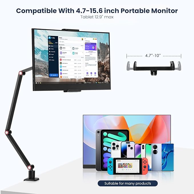 Tablet Stand Holder for ipad,Portable Monitor Stand Holder 15.6''Max,Desk Mount with 360°Rotate Base,Fits for 4.7-12.9" Max Phone,Kindle,Fire HD,Nintendo Switch