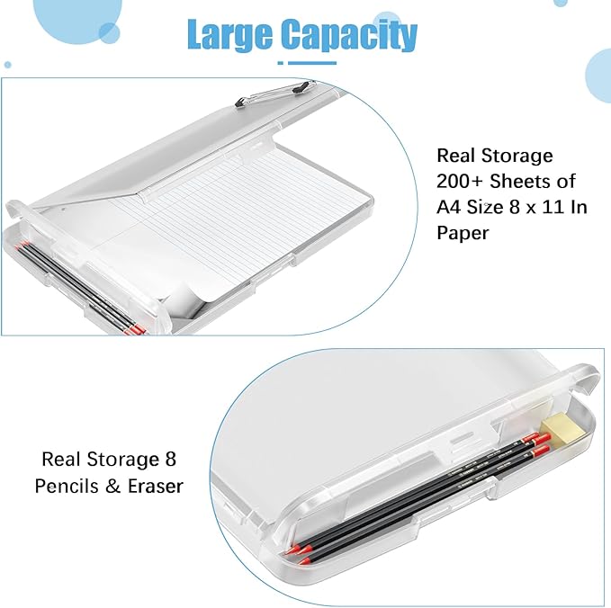 Hongri Clipboard with Storage with Pen Holder, Folder Nursing Clip Board 8.5 x 11 Foilo-Side Opening, High Capacity, Light Weight for Teachers, Classroom. Size 14 x 9.6 x 1.2 in(Clear)