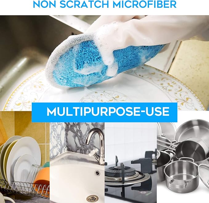 Dual Sided All-Purpose Sponges Kitchen,Dish Sponge for Washing Dishes Cleaning Kitchen,Non Scratch,Rough Scrubbers for Non-Stick Cookware, Soft Microfiber Scrub for Dishes(Bule,6Pack)