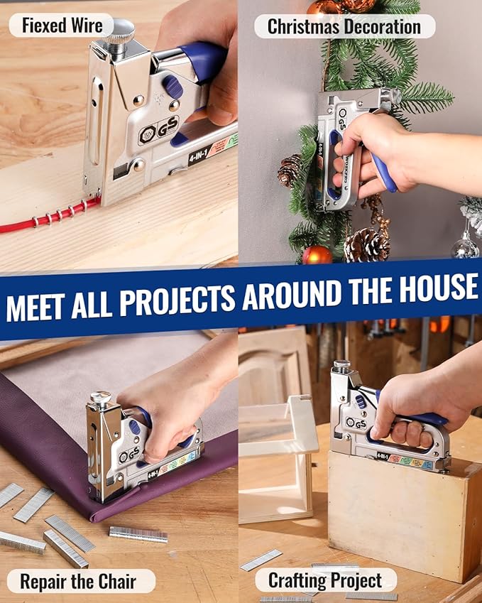 WORKPRO 4-in-1 Staple Gun, Manual Brad Nailer with 2000 Counts Staples, Upholstery Stapler Nail Gun for Fixing Material, Decoration, Carpentry, Furniture, Doors and Windows