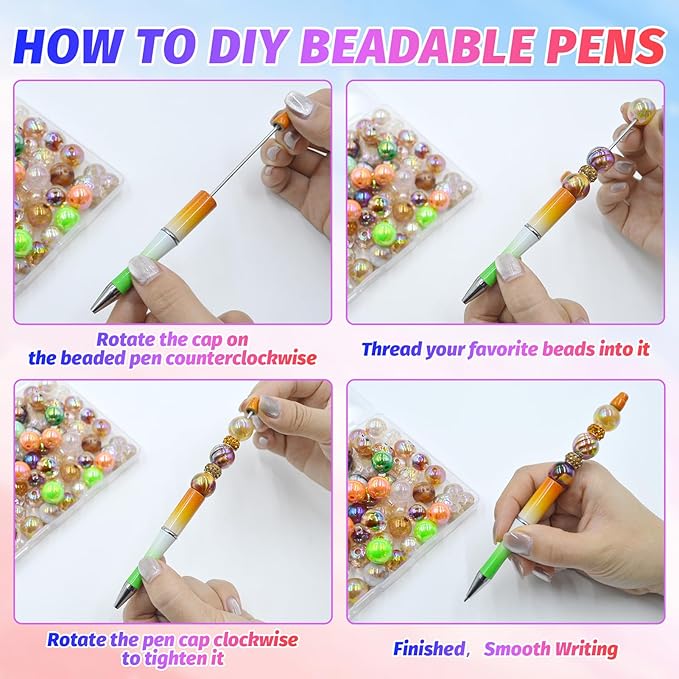 150 Pieces DIY Beadable Pen Kit – 50 Plastic Ballpoint Pens with Refills & Bags – School Supplies, Office Accessories & Decorative Items for Students & Teachers (Gradient Colors)