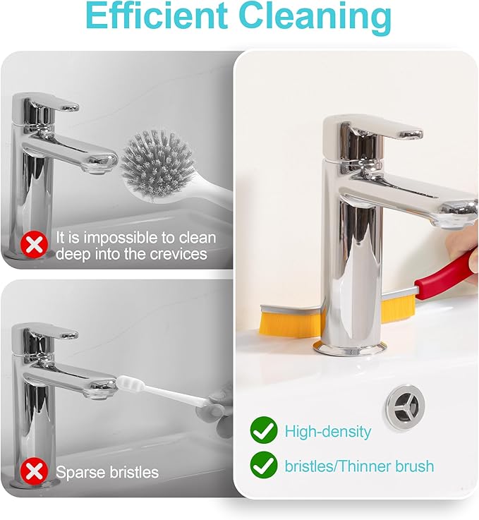 JOYMOOP 8 Pack Crevice Cleaning Brush, Hard Bristle Grout Brush, House Cleaning Supplies, Magnetic Gap Cleaning Brush for Kitchen, Bathroom, Window, Toilet, Multifunctional Cleaning Tools-4 Colors