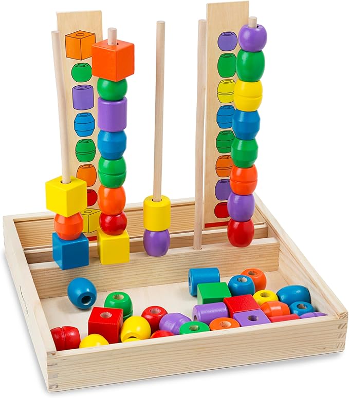 Melissa & Doug Bead Sequencing Set with 46 Wooden Beads and 5 Double-Sided Pattern Boards