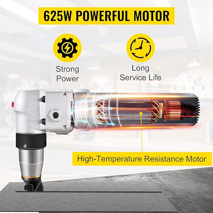 VEVOR Electric Metal Nibbler 625W Nibbler Metal Cutter 1000RPM High Speed Rotor 0.16in/4mm Metal Nibbler 110V w Replaced Blades Storage Case Sheet Metal Nibbler for Cutting Stainless Steel, Aluminium