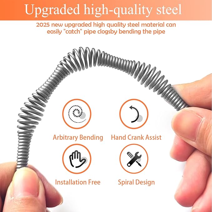 33 Feet Drain Snake Auger, Plumbing Snake Drain Hair Clog Removal Tool, Heavy Duty Toilet Snake Auger, Sink Unclogger Drain Cleaner Tool for Bathroom Kitchen Tub Shower Drain Clog Remover with Gloves