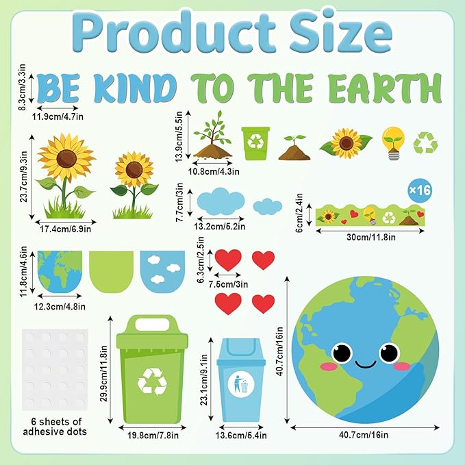 Earth Day Classroom Bulletin Board Set Environment Protection Classroom Decorations Spring Sunflower Grass Earth Paper Cutouts Educational Bulletin Board Borders for Elementary School Wall Door Decor