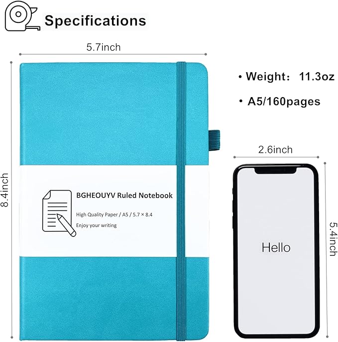 Notebook Journal, College Ruled Notebook Lined A5 160 Pages,Hard Cover Journals for Writing, Notebooks for Work Office School Women Men,5.7 inches x 8.4 inches(Light Blue)