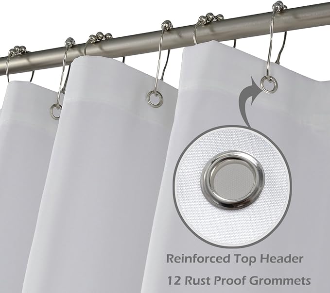 N&Y HOME Fabric Shower Curtain Liner Extra Long 72 x 84 Inches with 2 Bottom Magnets, Hotel Quality, Washable, White Spa Bathroom Curtains with Grommets, 72x84