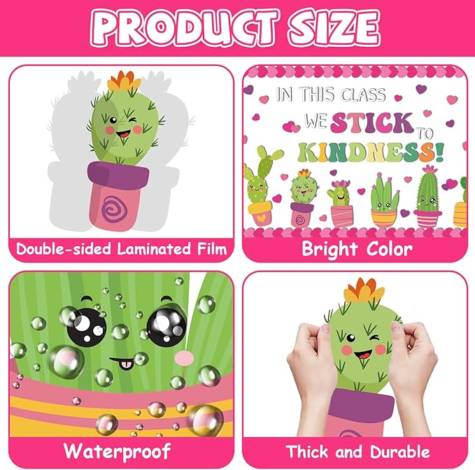 Valentine's Day Classroom Bulletin Board Decorations Valentines Heart Paper Cutouts Kindness Cactus Bulletin Board Set Inspirational Motivational Classroom Decor for Back to School Home Wall Decor