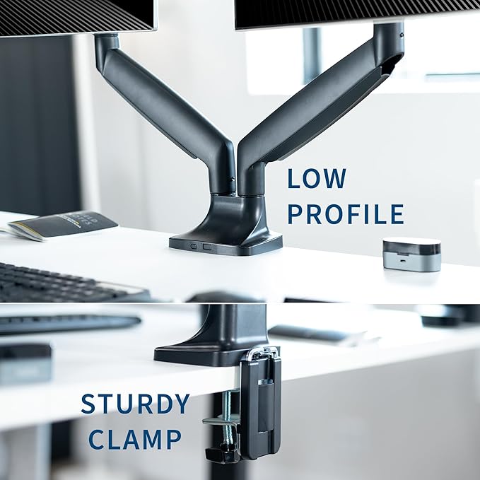 VIVO Premium Aluminum Heavy Duty Dual Monitor Arm for Ultrawide Monitors up to 40 inches and 24 lbs Each, Desk Mount Stand, Pneumatic Height, Max VESA 100x100, Black, STAND-V202Q