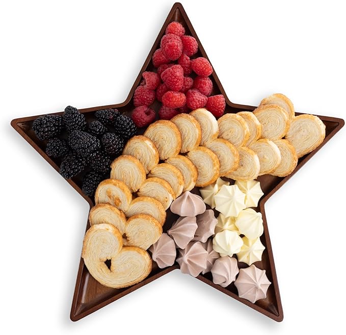 Picnic TIME Christmas Star Serving Tray, Holiday Appetizer Tray, Wooden Charcuterie Board, (Stained Parawood)
