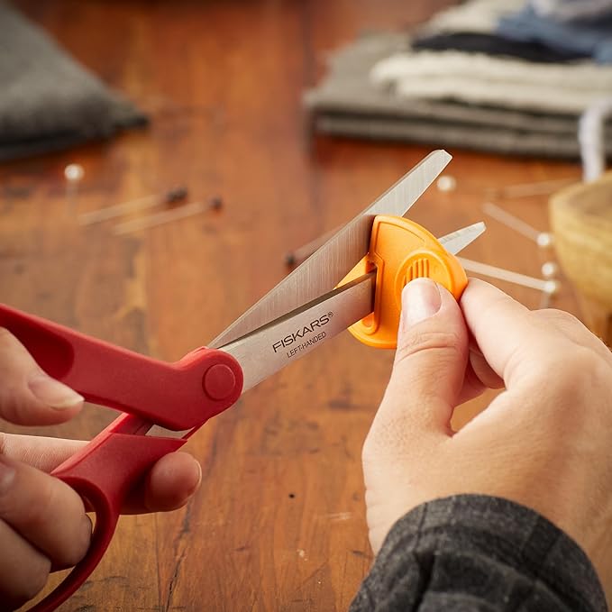 Fiskars Left-Handed Scissors, Precision Cutting for Craft Fabric Paper, Ergonomic Comfort Grip, Stainless Steel, 8", Red