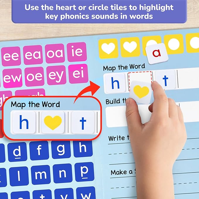 JoyCat 265 Phonics Magnetic Letter Tiles with 3 Word Folder - Hooked on Phonics Set Storage Case, Letter Sound Alphabet Letters, Preschool Pre k Classroom Materials
