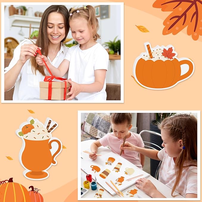 72pcs Fall-Theme Latte Sticky Notes & Pens & Ribbons Set, Cute Pumpkin Fall Element Latte Pastel Notepads Gift, Self-Stick Memo Pad for Thanksgiving Appreciation Back to School Party Favor