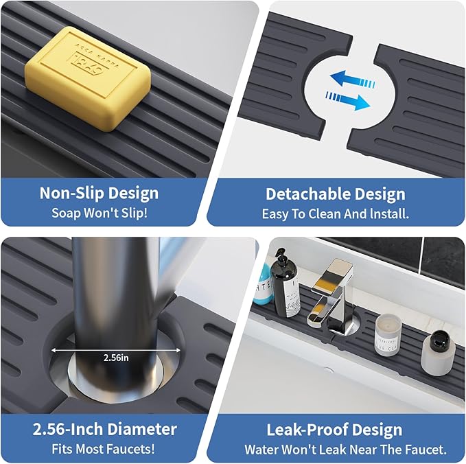 Faucet Mat for Kitchen Sink, Water Absorbent Kitchen Faucet Mat, Durable Sink Splash Guard with Raised Feet, Diatomite Fast Drying Kitchen Sink Faucet Mat, Stone Drying Tray for Bathroom Counter