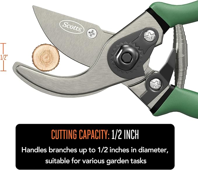 Scotts 2-Piece Pruning Shears Set – Includes 8 in. Bypass Pruner for Live Plants and 8 in. Anvil Pruner for Dry Stems – Sharp Carbon Steel Blades and Comfort Grip Handles for Garden and Yard Use
